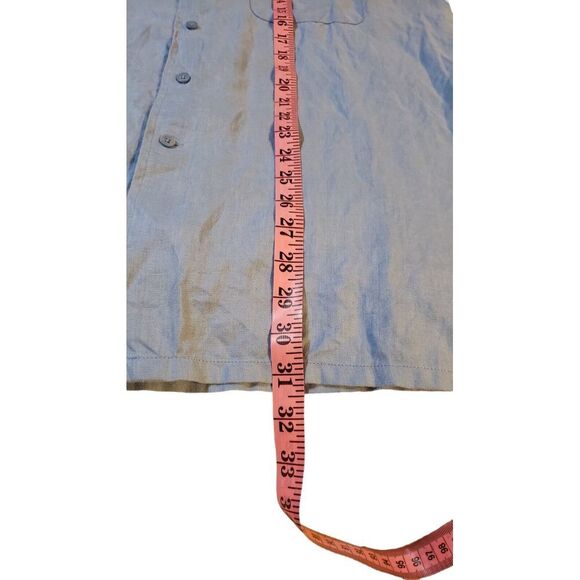 Pronto Uomo 100% Linen Short Sleeve  Button Down Shirt Blue Size L Designer - Picture 14 of 15